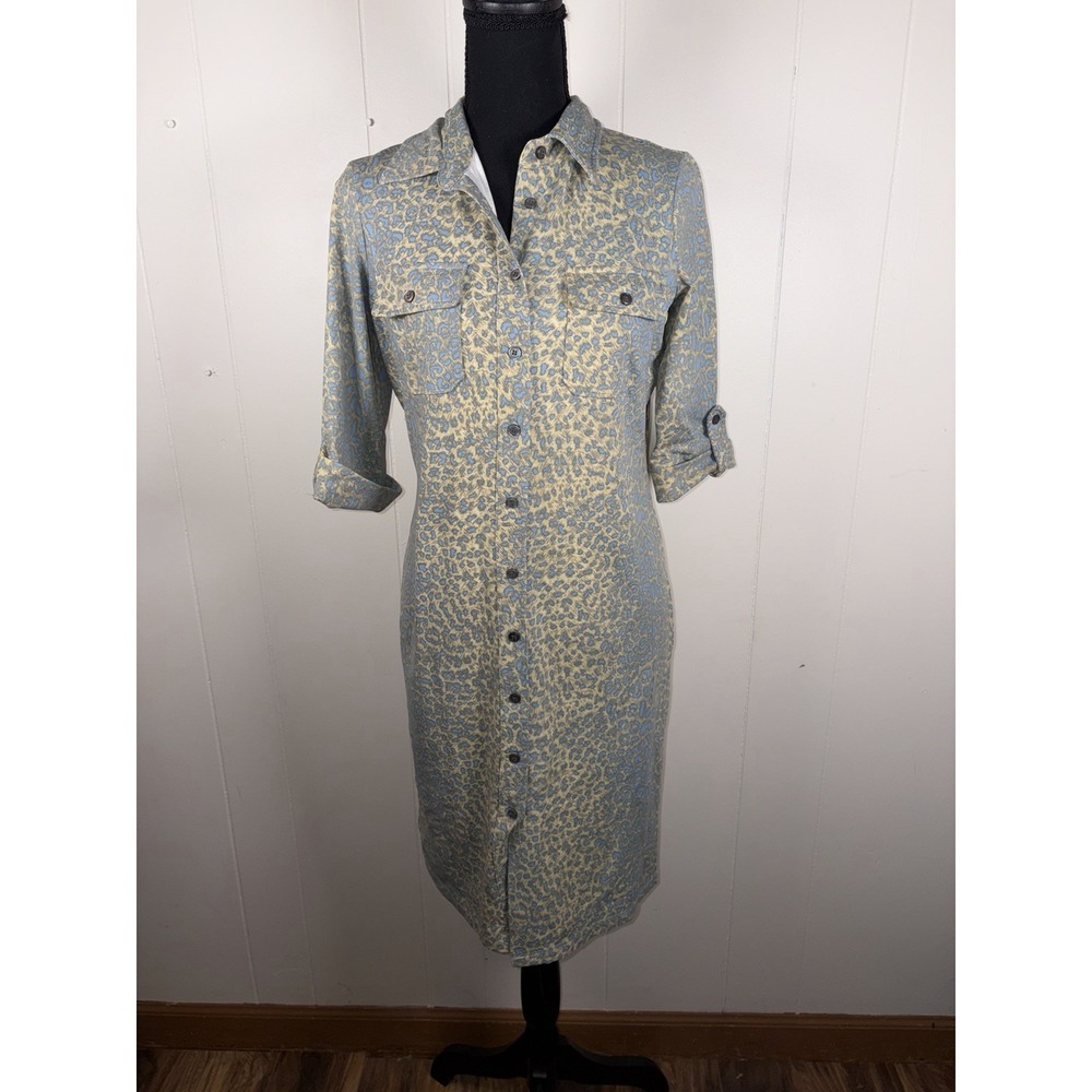 J.McLaughlin shirt dress catalina cloth blue leopard knee length‎ Small